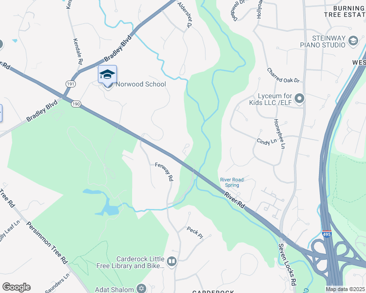 map of restaurants, bars, coffee shops, grocery stores, and more near 8301 River Road in Bethesda