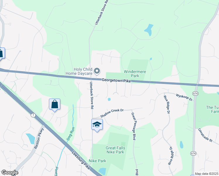map of restaurants, bars, coffee shops, grocery stores, and more near 11011 Georgetown Pike in Great Falls
