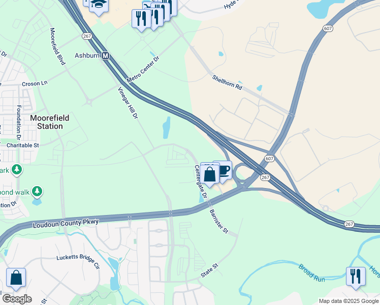 map of restaurants, bars, coffee shops, grocery stores, and more near 43905 Centergate Drive in Ashburn