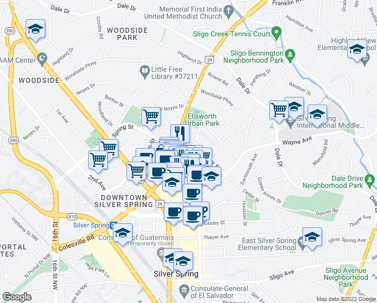 map of restaurants, bars, coffee shops, grocery stores, and more near 101 Independence Avenue Southeast in Washington