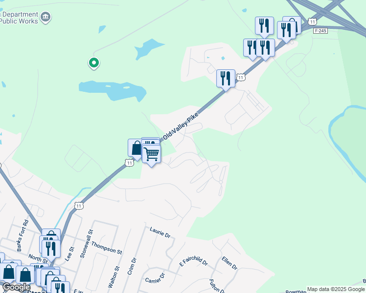map of restaurants, bars, coffee shops, grocery stores, and more near 35 Brandy Court in Strasburg