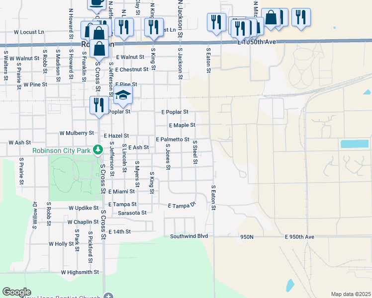 map of restaurants, bars, coffee shops, grocery stores, and more near 701-799 East Emmons Street in Robinson