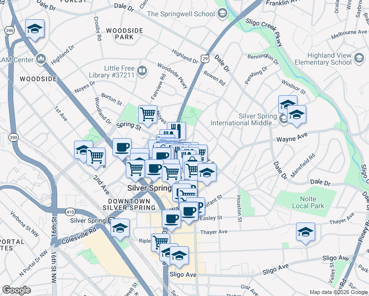 map of restaurants, bars, coffee shops, grocery stores, and more near 101 Independence Avenue Southeast in Washington