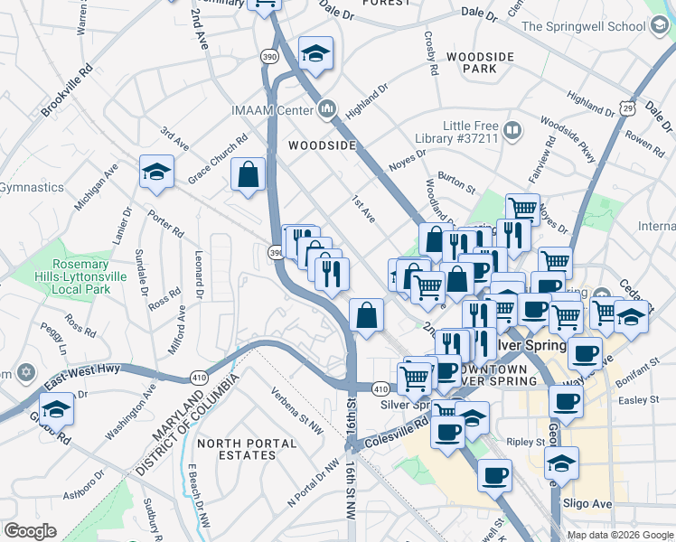 map of restaurants, bars, coffee shops, grocery stores, and more near 101 Independence Avenue Southeast in Washington