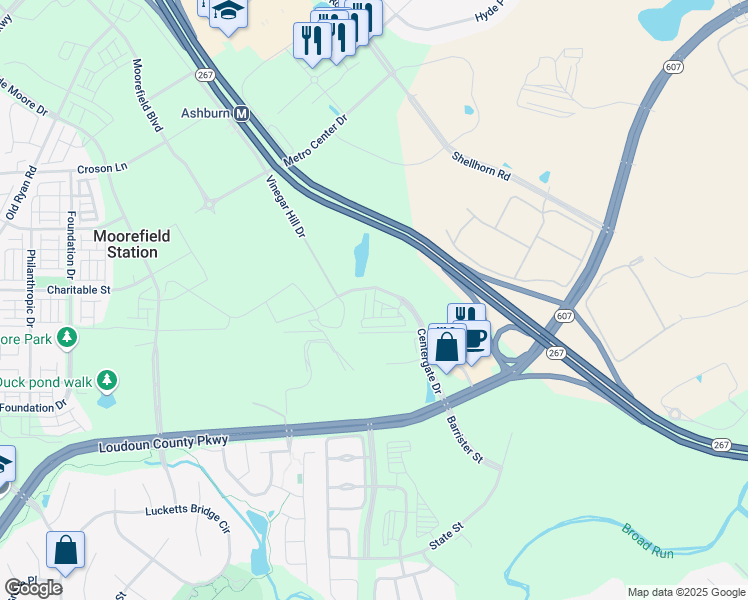 map of restaurants, bars, coffee shops, grocery stores, and more near Concord Station Terrace in Ashburn