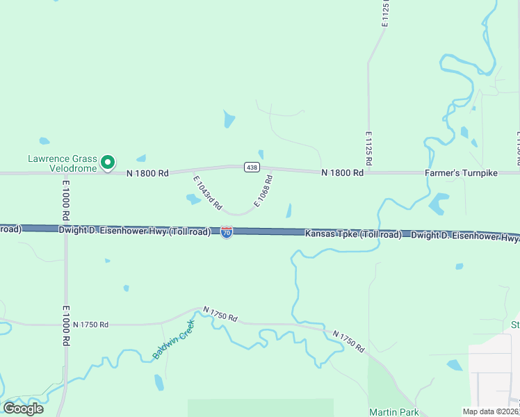 map of restaurants, bars, coffee shops, grocery stores, and more near 1788 East 1068 Road in Lawrence