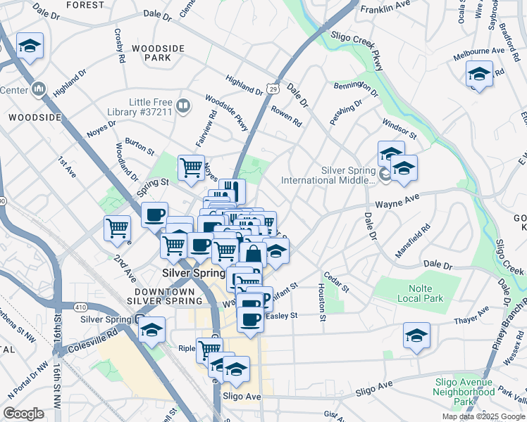 map of restaurants, bars, coffee shops, grocery stores, and more near 101 Independence Avenue Southeast in Washington