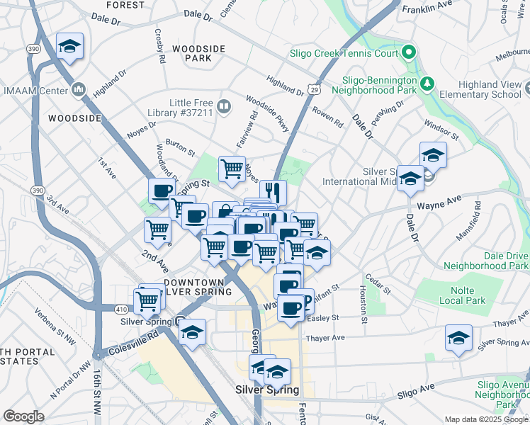 map of restaurants, bars, coffee shops, grocery stores, and more near 101 Independence Avenue Southeast in Washington