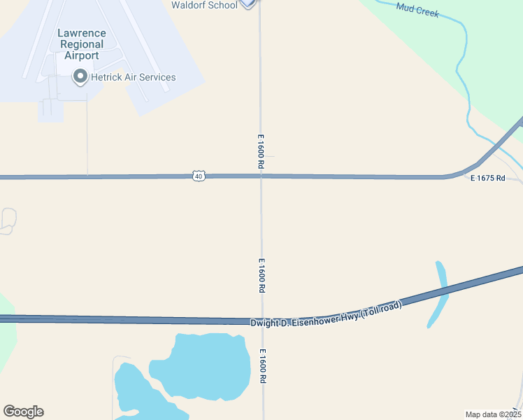 map of restaurants, bars, coffee shops, grocery stores, and more near East 1600 Road in Lawrence