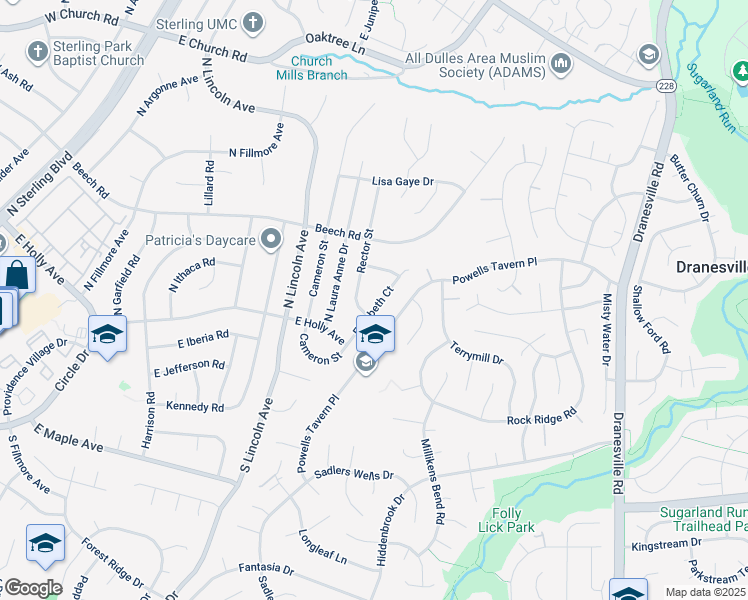 map of restaurants, bars, coffee shops, grocery stores, and more near 214 Elizabeth Court in Sterling
