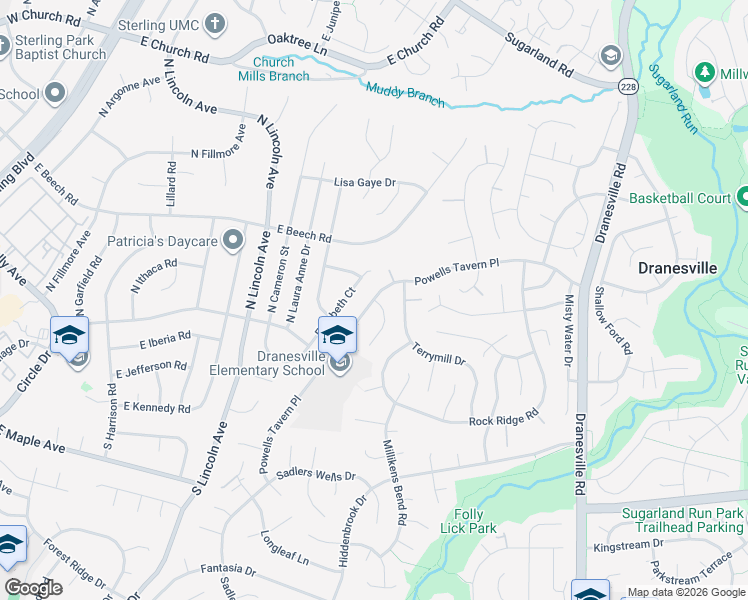 map of restaurants, bars, coffee shops, grocery stores, and more near Powells Tavern Pl & Stone Mountain Ct in Fairfax