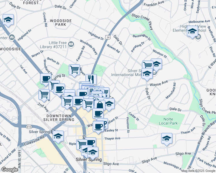 map of restaurants, bars, coffee shops, grocery stores, and more near 101 Independence Avenue Southeast in Washington