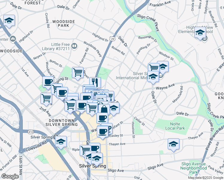map of restaurants, bars, coffee shops, grocery stores, and more near 101 Independence Avenue Southeast in Washington