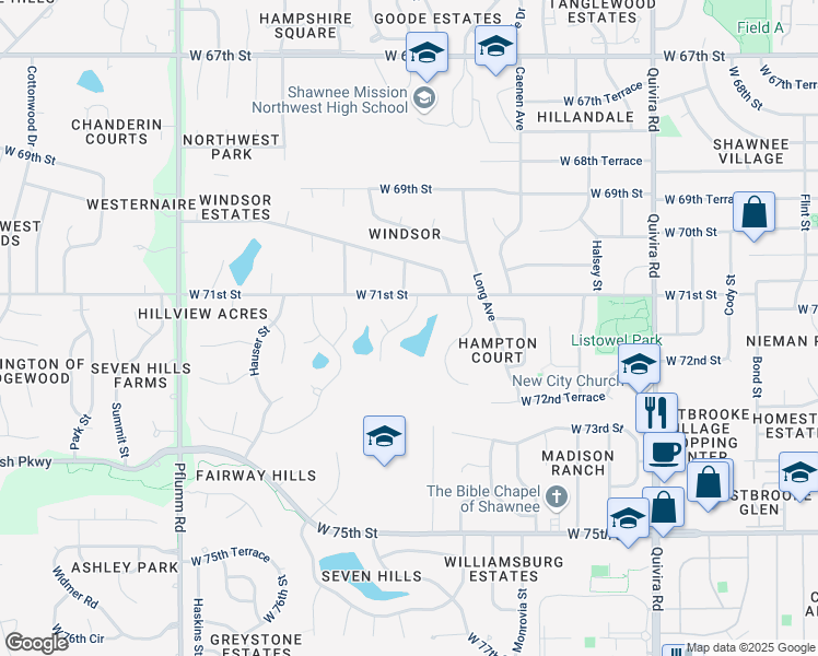 map of restaurants, bars, coffee shops, grocery stores, and more near 12925 West 71st Street in Shawnee