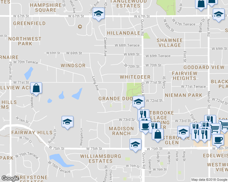 map of restaurants, bars, coffee shops, grocery stores, and more near 13506 West 72nd Street in Shawnee