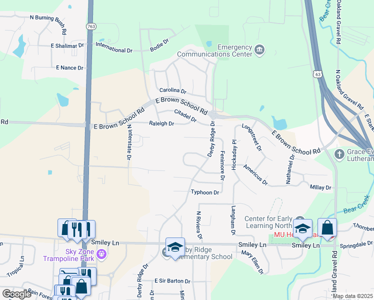 map of restaurants, bars, coffee shops, grocery stores, and more near 1640 High Quest Circle in Columbia