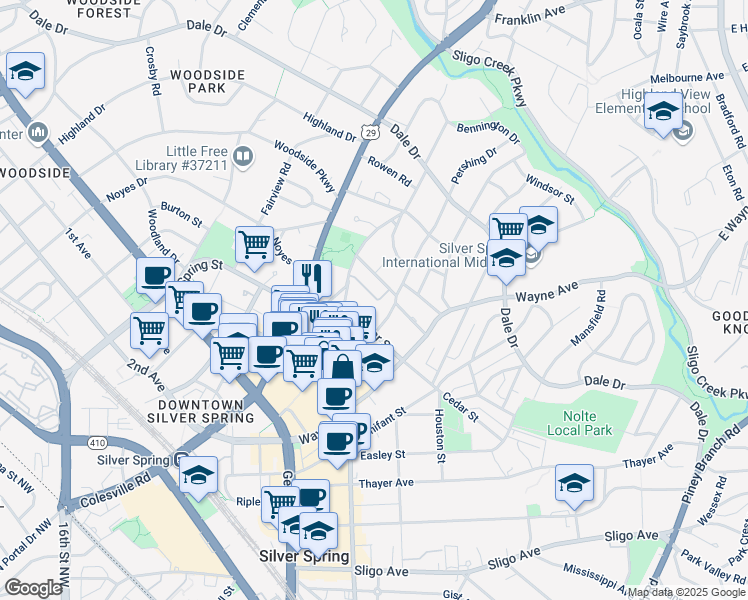 map of restaurants, bars, coffee shops, grocery stores, and more near 101 Independence Avenue Southeast in Washington