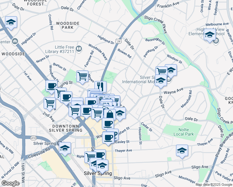 map of restaurants, bars, coffee shops, grocery stores, and more near 101 Independence Avenue Southeast in Washington