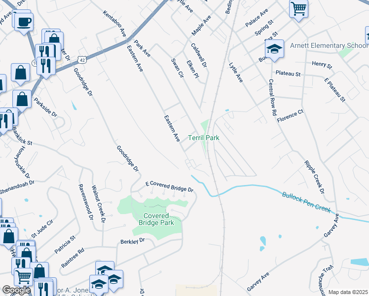 map of restaurants, bars, coffee shops, grocery stores, and more near 320 Eastern Avenue in Elsmere