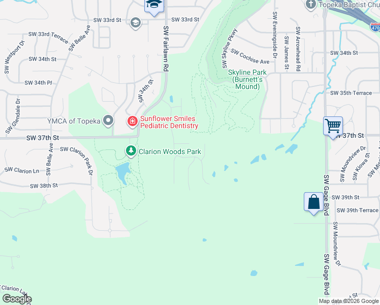 map of restaurants, bars, coffee shops, grocery stores, and more near 3723 Southwest Cobblestone Place in Topeka
