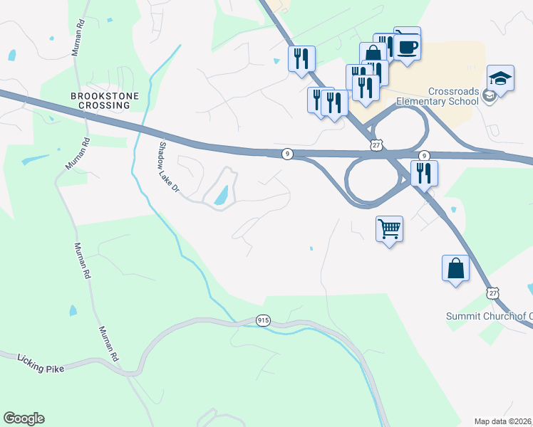 map of restaurants, bars, coffee shops, grocery stores, and more near Shadow Ridge Drive in Cold Spring