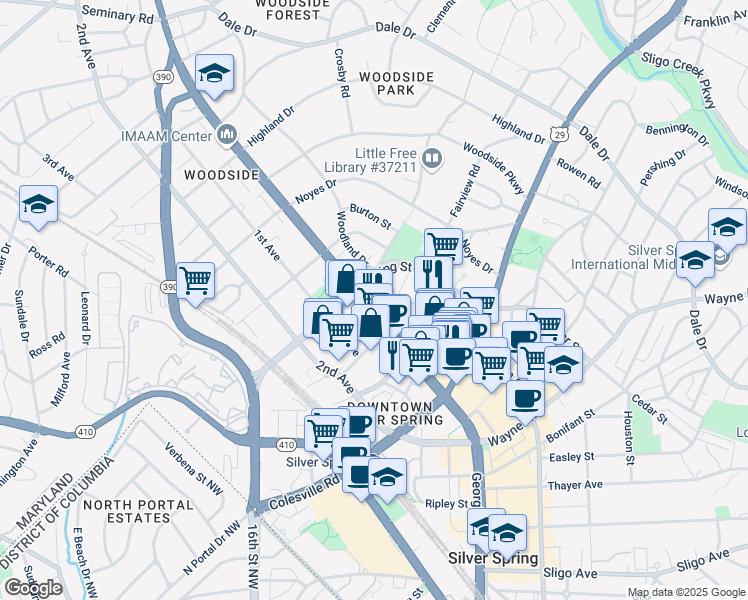 map of restaurants, bars, coffee shops, grocery stores, and more near 101 Independence Avenue Southeast in Washington