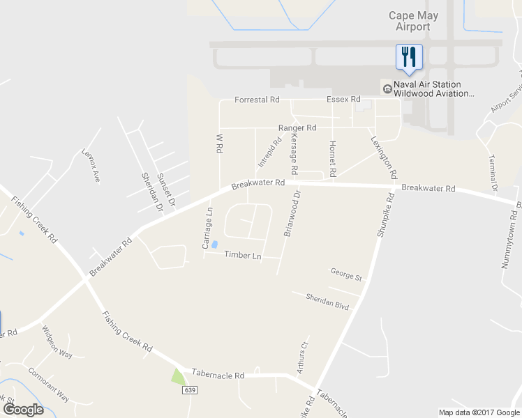 map of restaurants, bars, coffee shops, grocery stores, and more near 32 Trotter Way in Cape May