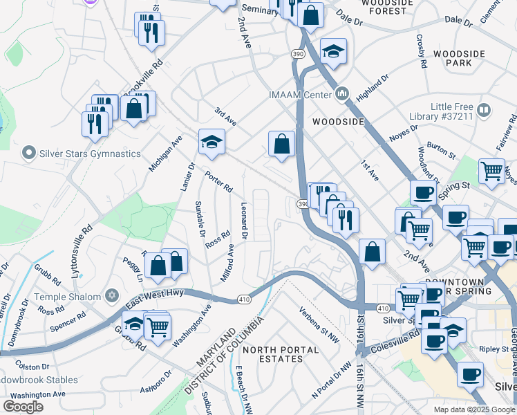 map of restaurants, bars, coffee shops, grocery stores, and more near 101 Independence Avenue Southeast in Washington