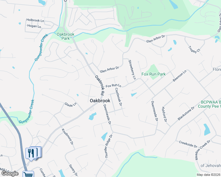 map of restaurants, bars, coffee shops, grocery stores, and more near 6168 Fox Run Lane in Florence