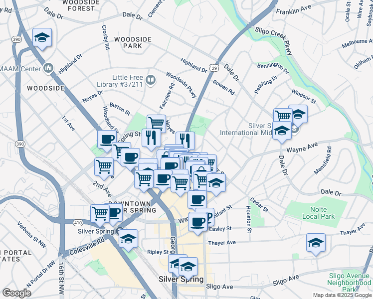 map of restaurants, bars, coffee shops, grocery stores, and more near 101 Independence Avenue Southeast in Washington