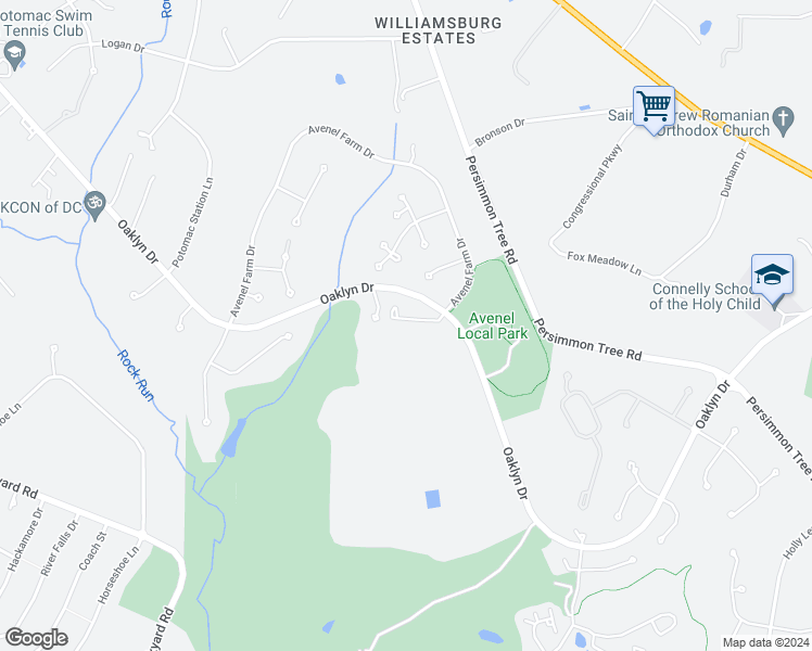 map of restaurants, bars, coffee shops, grocery stores, and more near 9738 Pleasant Gate Lane in Potomac