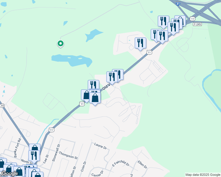 map of restaurants, bars, coffee shops, grocery stores, and more near 33321 Old Valley Pike in Strasburg