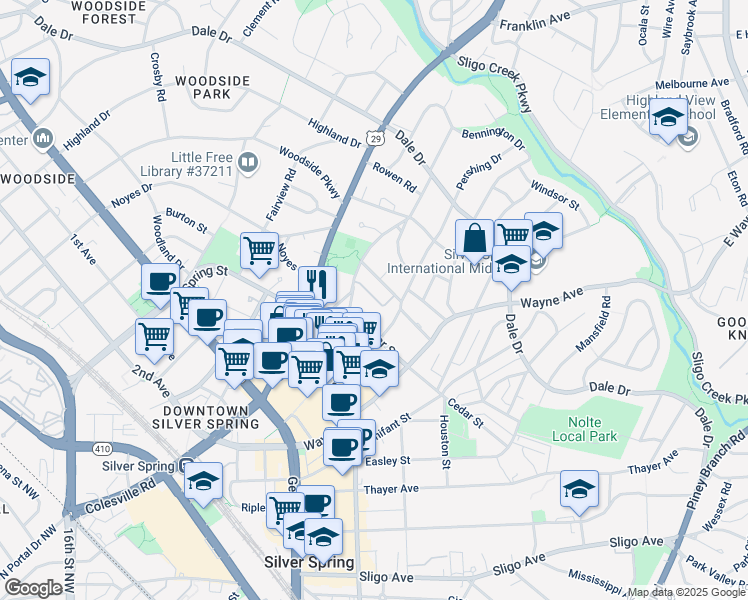 map of restaurants, bars, coffee shops, grocery stores, and more near 101 Independence Avenue Southeast in Washington