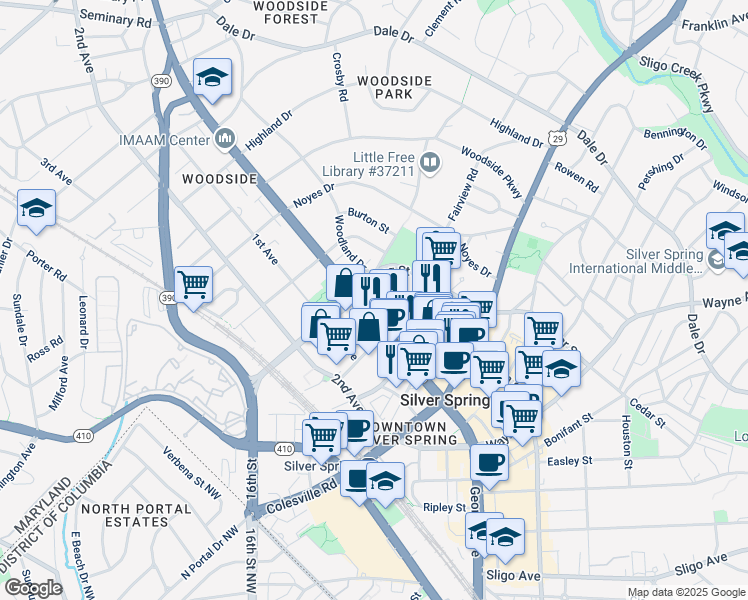 map of restaurants, bars, coffee shops, grocery stores, and more near 101 Independence Avenue Southeast in Washington