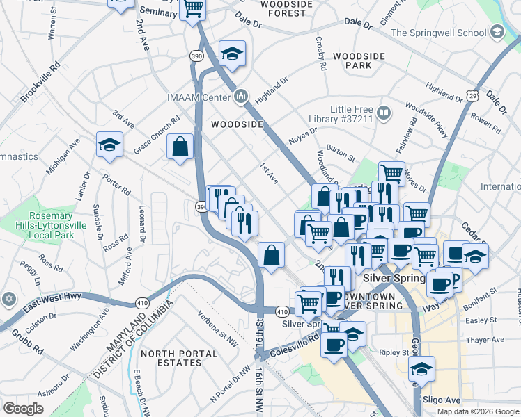 map of restaurants, bars, coffee shops, grocery stores, and more near 101 Independence Avenue Southeast in Washington