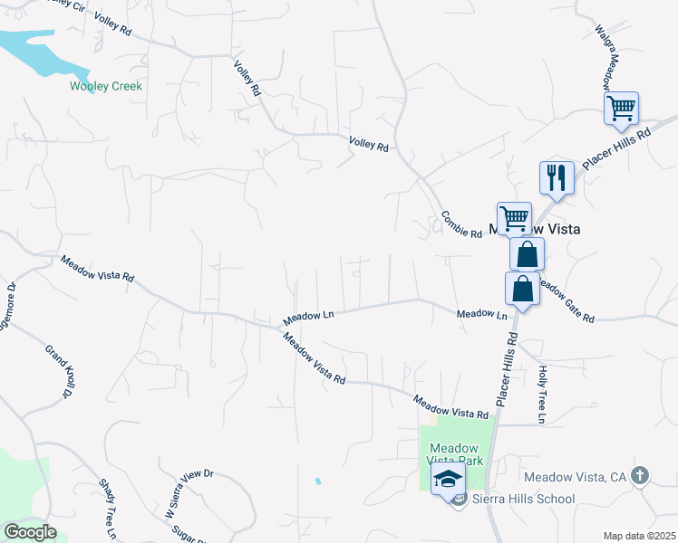 map of restaurants, bars, coffee shops, grocery stores, and more near 1580 Quail Lane in Meadow Vista