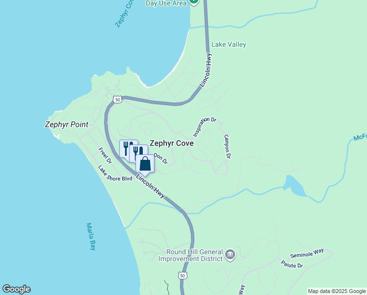 map of restaurants, bars, coffee shops, grocery stores, and more near 274 South Martin Drive in Zephyr Cove
