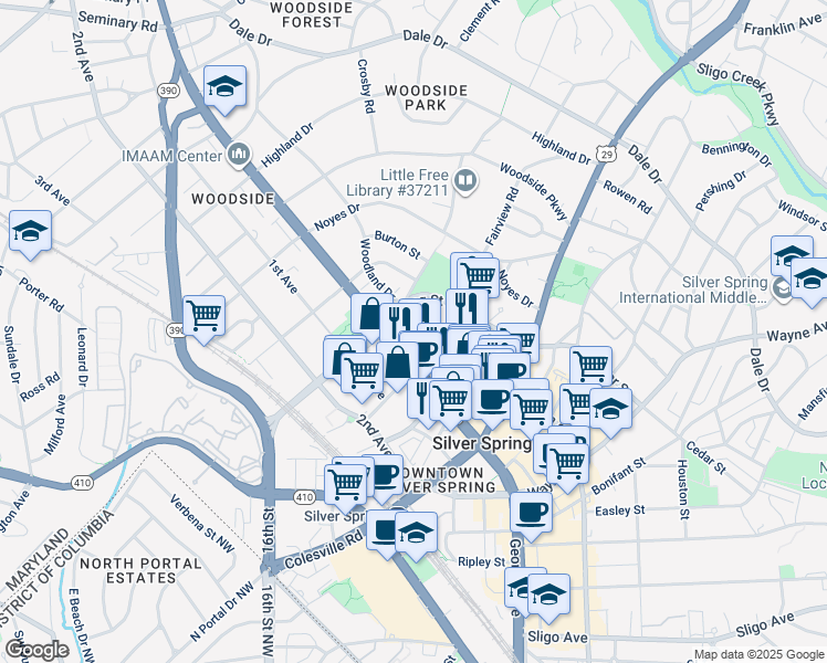map of restaurants, bars, coffee shops, grocery stores, and more near 101 Independence Avenue Southeast in Washington