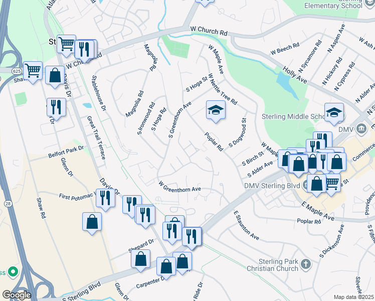 map of restaurants, bars, coffee shops, grocery stores, and more near 1081 Tottenham Court in Sterling