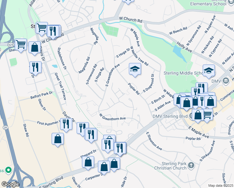 map of restaurants, bars, coffee shops, grocery stores, and more near 1079 Tottenham Court in Sterling