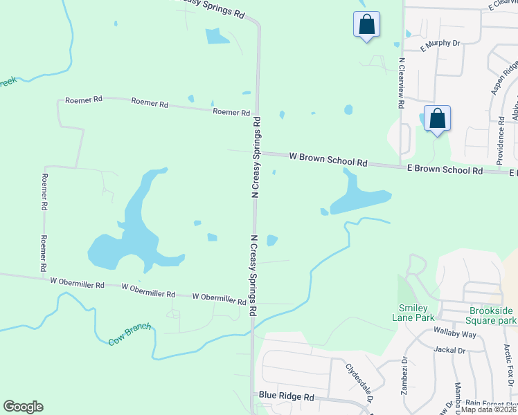 map of restaurants, bars, coffee shops, grocery stores, and more near 4410 North Creasy Springs Road in Columbia