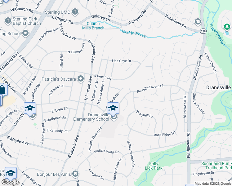map of restaurants, bars, coffee shops, grocery stores, and more near 218 Elizabeth Court in Sterling