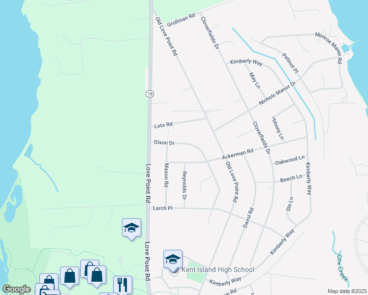 map of restaurants, bars, coffee shops, grocery stores, and more near 813 Dixon Drive in Stevensville
