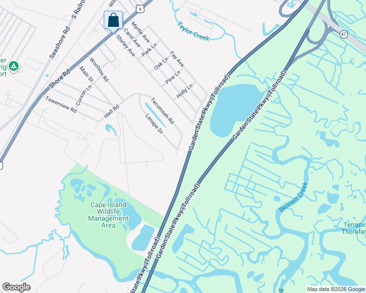 map of restaurants, bars, coffee shops, grocery stores, and more near 981 Lenape Drive in Cape May