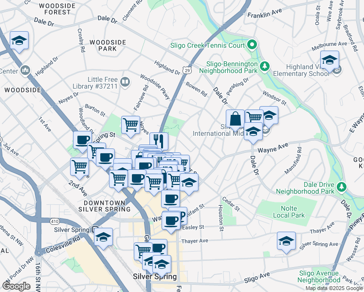 map of restaurants, bars, coffee shops, grocery stores, and more near 101 Independence Avenue Southeast in Washington
