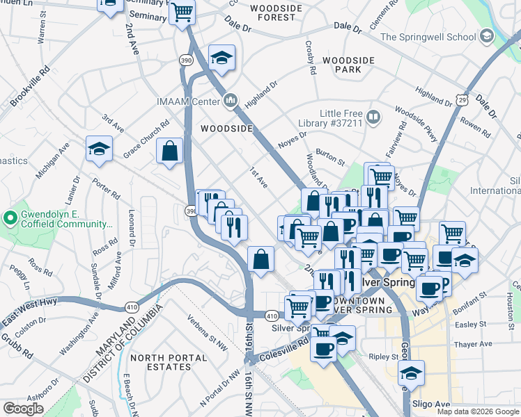map of restaurants, bars, coffee shops, grocery stores, and more near 101 Independence Avenue Southeast in Washington