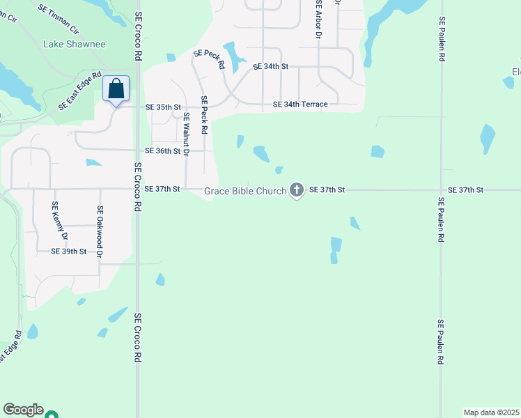 map of restaurants, bars, coffee shops, grocery stores, and more near 4021 Southeast 37th Street in Topeka