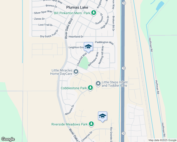 map of restaurants, bars, coffee shops, grocery stores, and more near 1329 kensington Drive in Plumas Lake