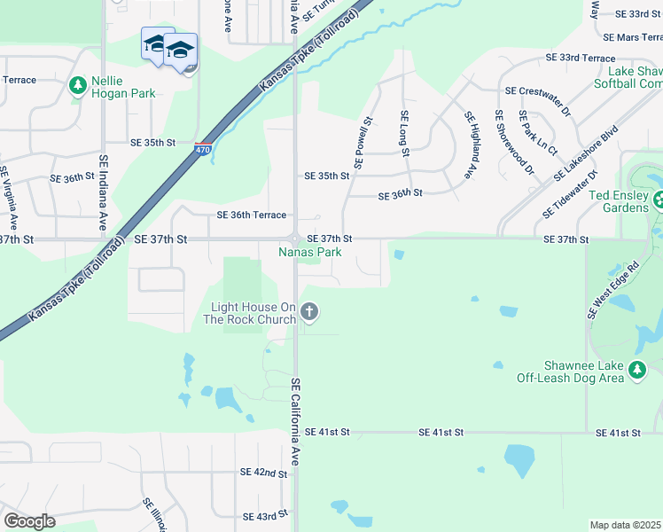 map of restaurants, bars, coffee shops, grocery stores, and more near 3713 SE Powell Ct in Topeka
