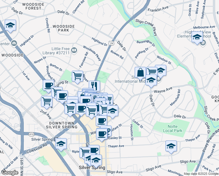 map of restaurants, bars, coffee shops, grocery stores, and more near 101 Independence Avenue Southeast in Washington